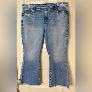 NYDJ Light Wash Mid Rise Flare Leg Raw Hem Cropped Jeans Size 18W